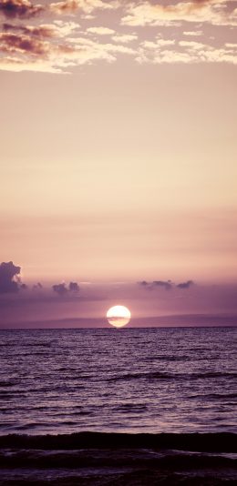 [2436x1125]大海 天空 落日 紫色调 苹果手机壁纸图片