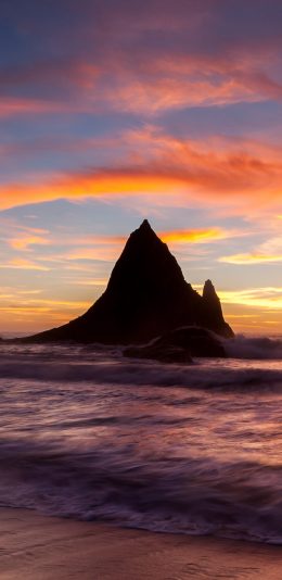 [2436x1125]大海 山峰 夕阳 美景 海浪 苹果手机壁纸图片