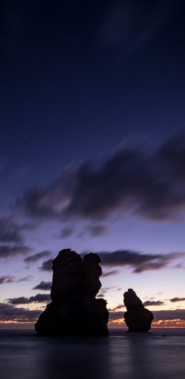 [2436x1125]大海 岩石 云空 晚霞美景 苹果手机壁纸图片