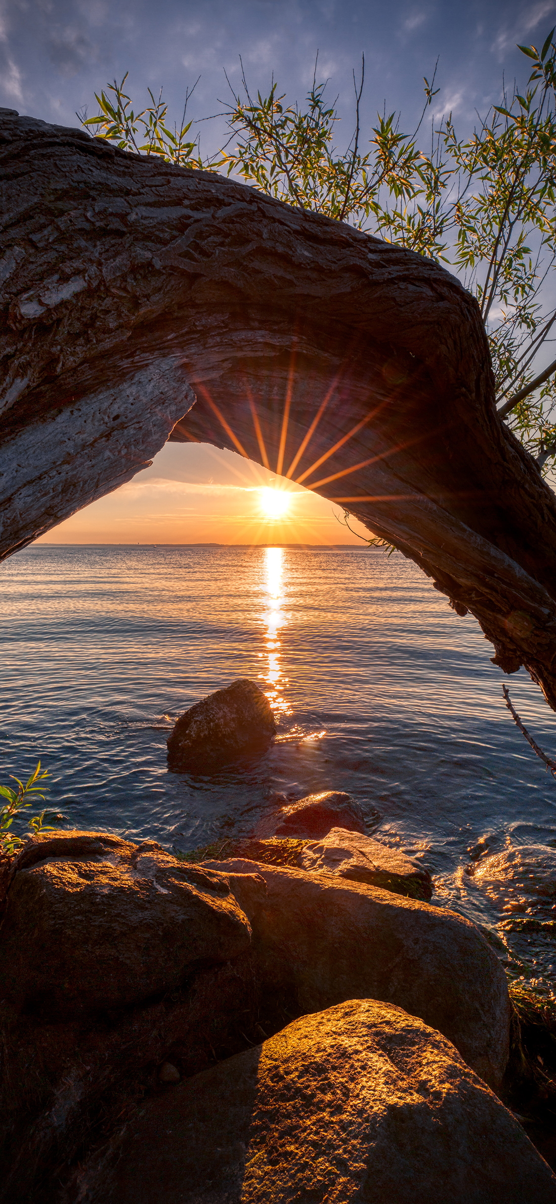 [2436×1125]大海 岩石 阳光 自然美景 苹果手机壁纸图片
