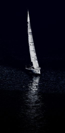 [2436x1125]大海 帆船 航行 夜晚 苹果手机壁纸图片