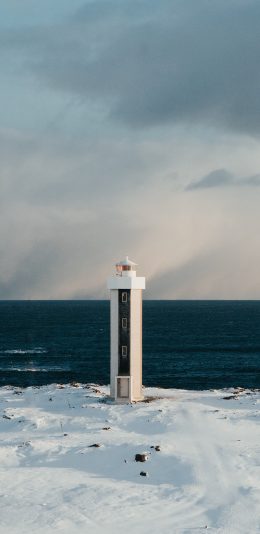 [2436x1125]大海 建筑 灯塔 雪 苹果手机壁纸图片