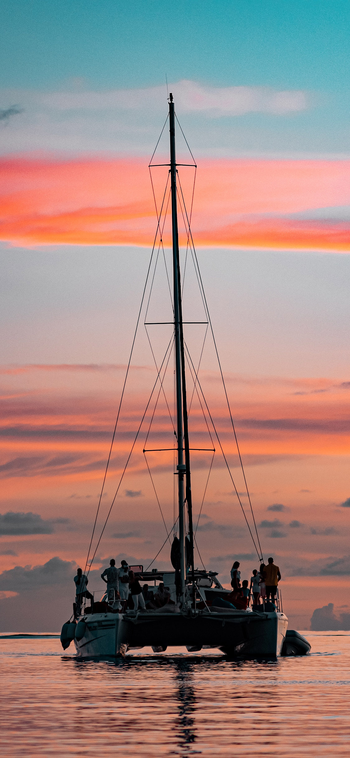 [2436×1125]大海 晚霞 帆船 美景 苹果手机壁纸图片