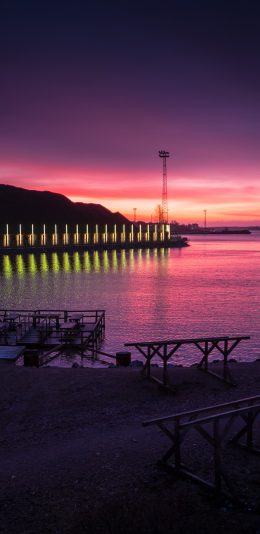 [2436x1125]大海 晚霞 美景 紫色 苹果手机壁纸图片