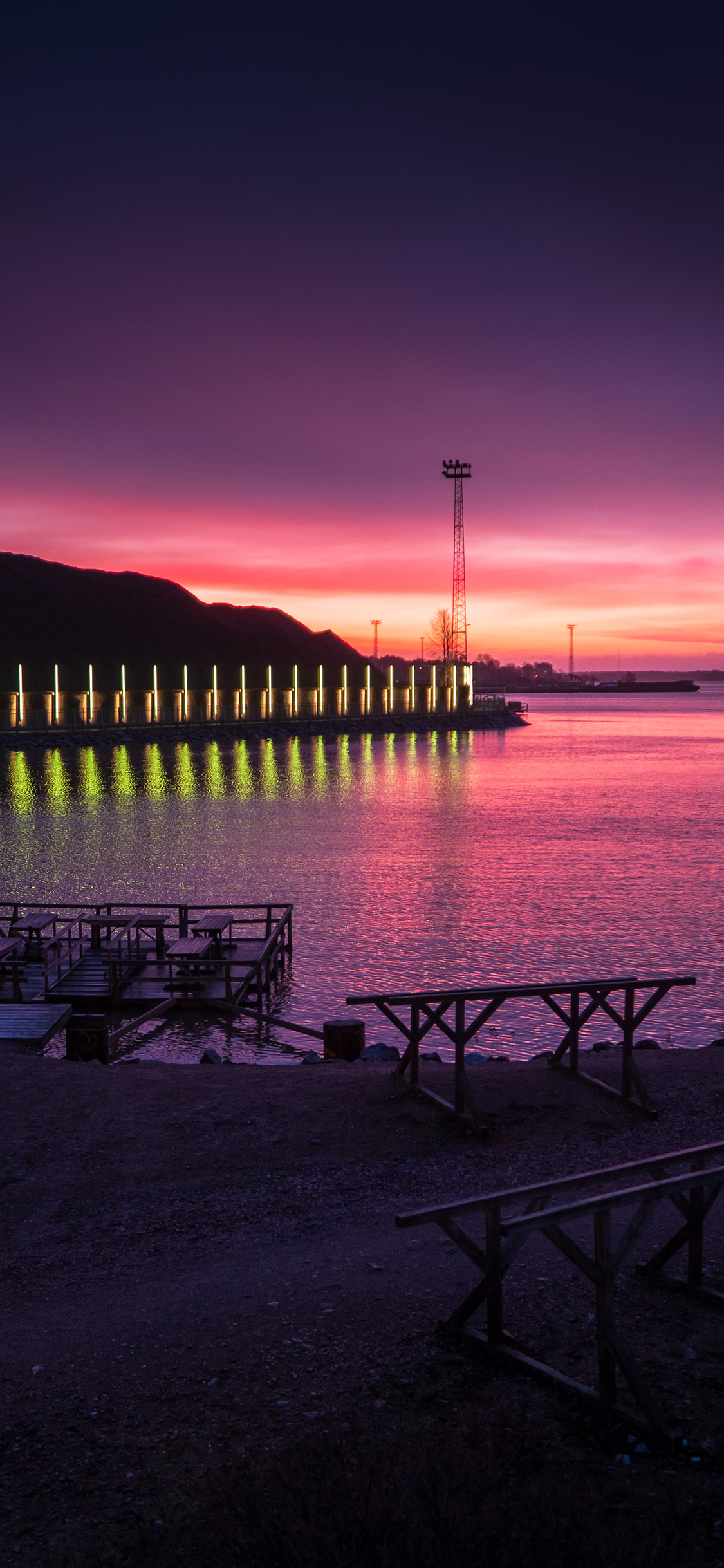 [2436×1125]大海 晚霞 美景 紫色 苹果手机壁纸图片