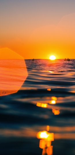 [2436x1125]大海 水波 落日 唯美 夕阳 苹果手机壁纸图片