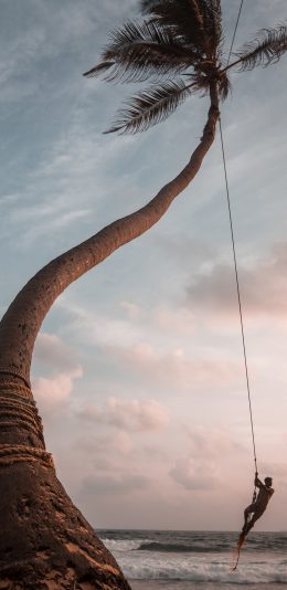 [2436x1125]大海 沙滩 椰树 海浪 休闲度假 苹果手机壁纸图片