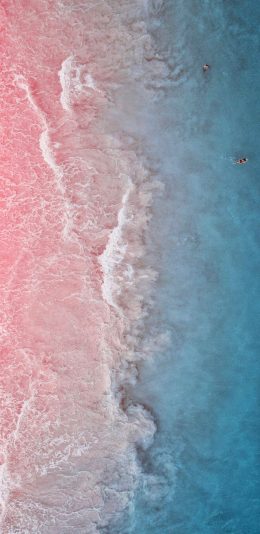[2436x1125]大海 沙滩 浪花 粉色 苹果手机壁纸图片