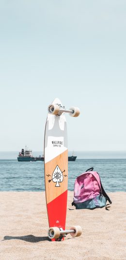 [2436x1125]大海 沙滩 滑板 休闲 苹果手机壁纸图片