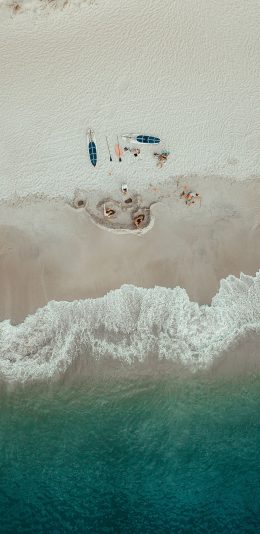 [2436x1125]大海 浪花 海滩 冲浪板 苹果手机壁纸图片