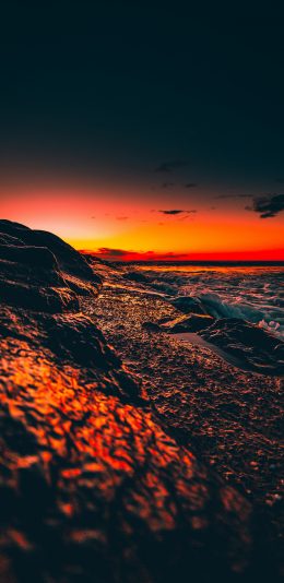 [2436x1125]大海 浪花 落日 夕阳美景 苹果手机壁纸图片