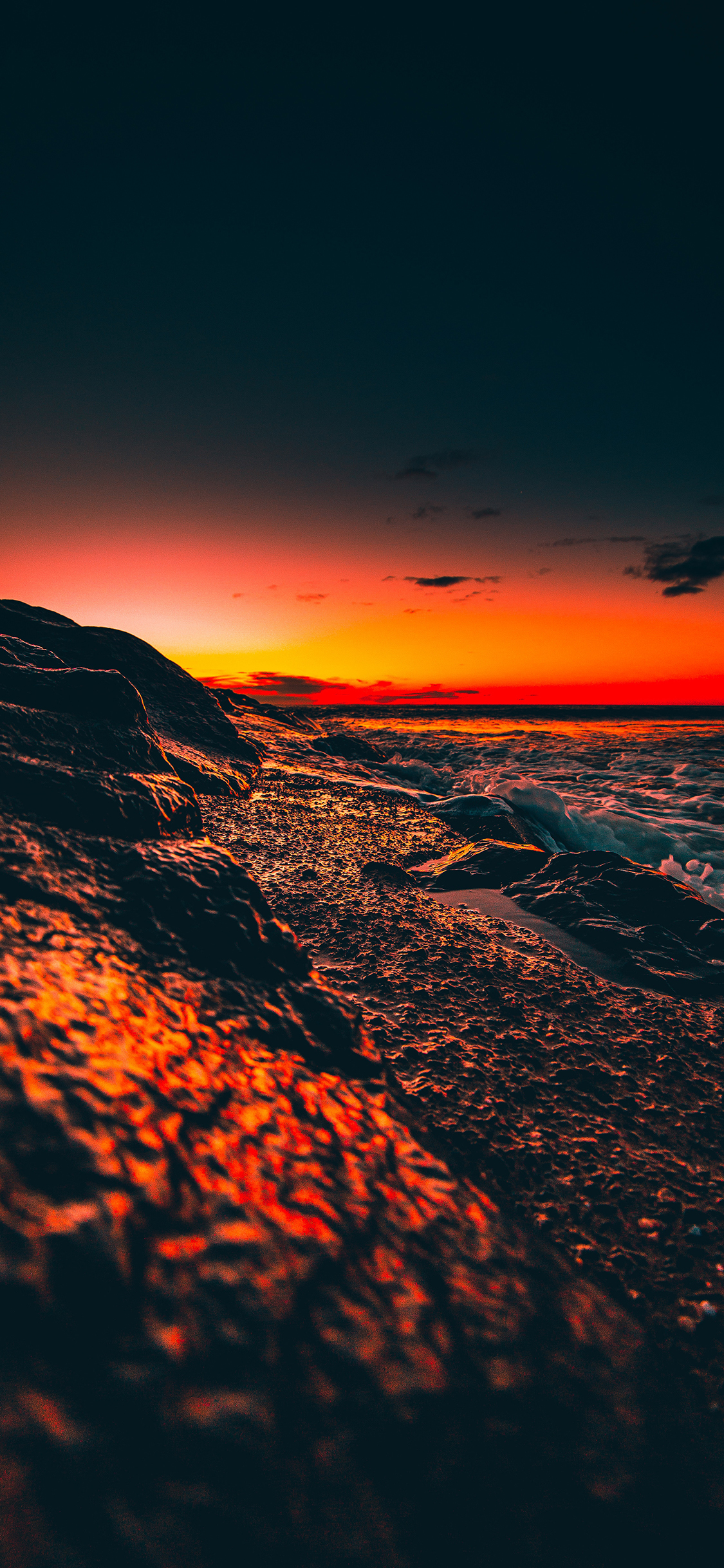 [2436×1125]大海 浪花 落日 夕阳美景 苹果手机壁纸图片