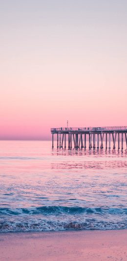 [2436x1125]大海 海岸 码头 夕阳 苹果手机壁纸图片