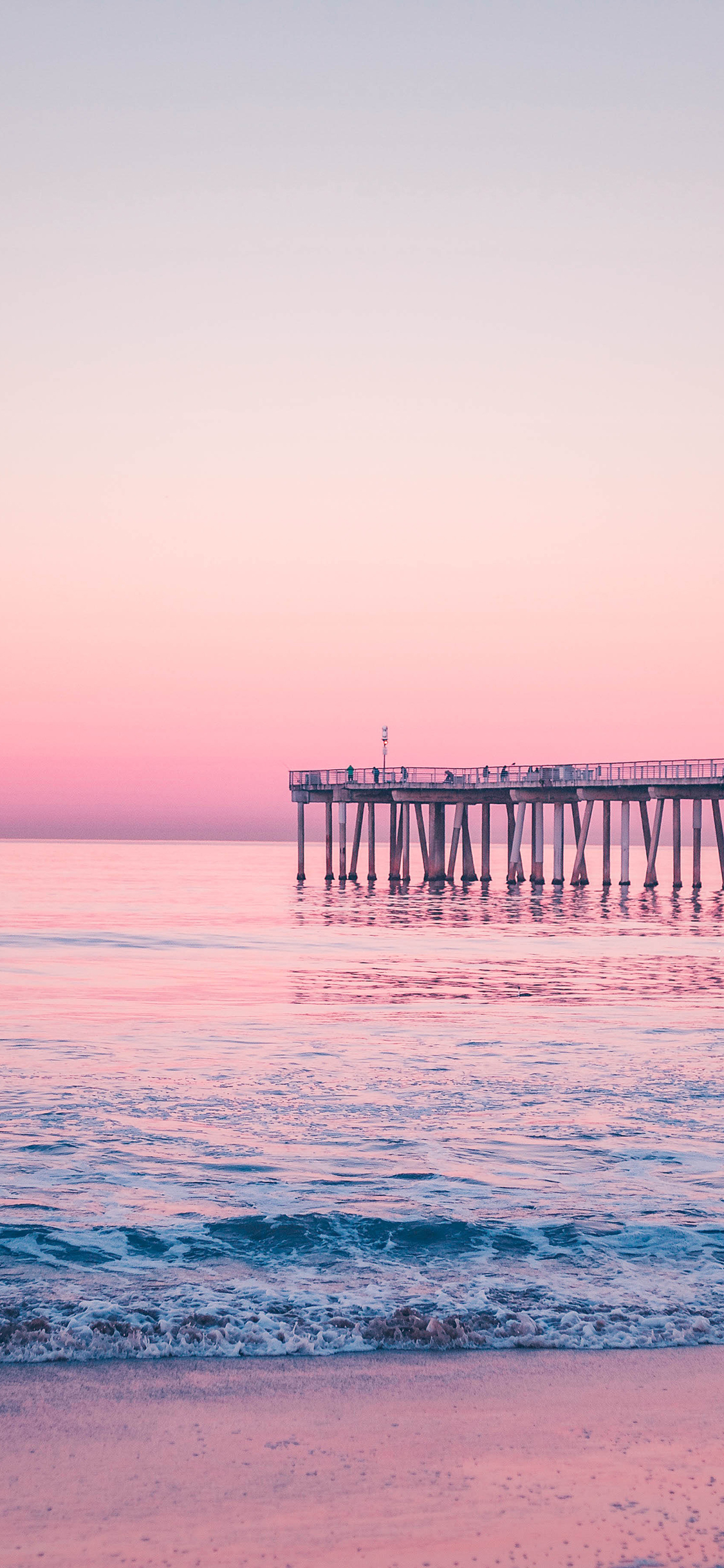 [2436×1125]大海 海岸 码头 夕阳 苹果手机壁纸图片