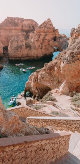 [2436x1125]大海 海峡 景点 船只 美景 苹果手机壁纸图片