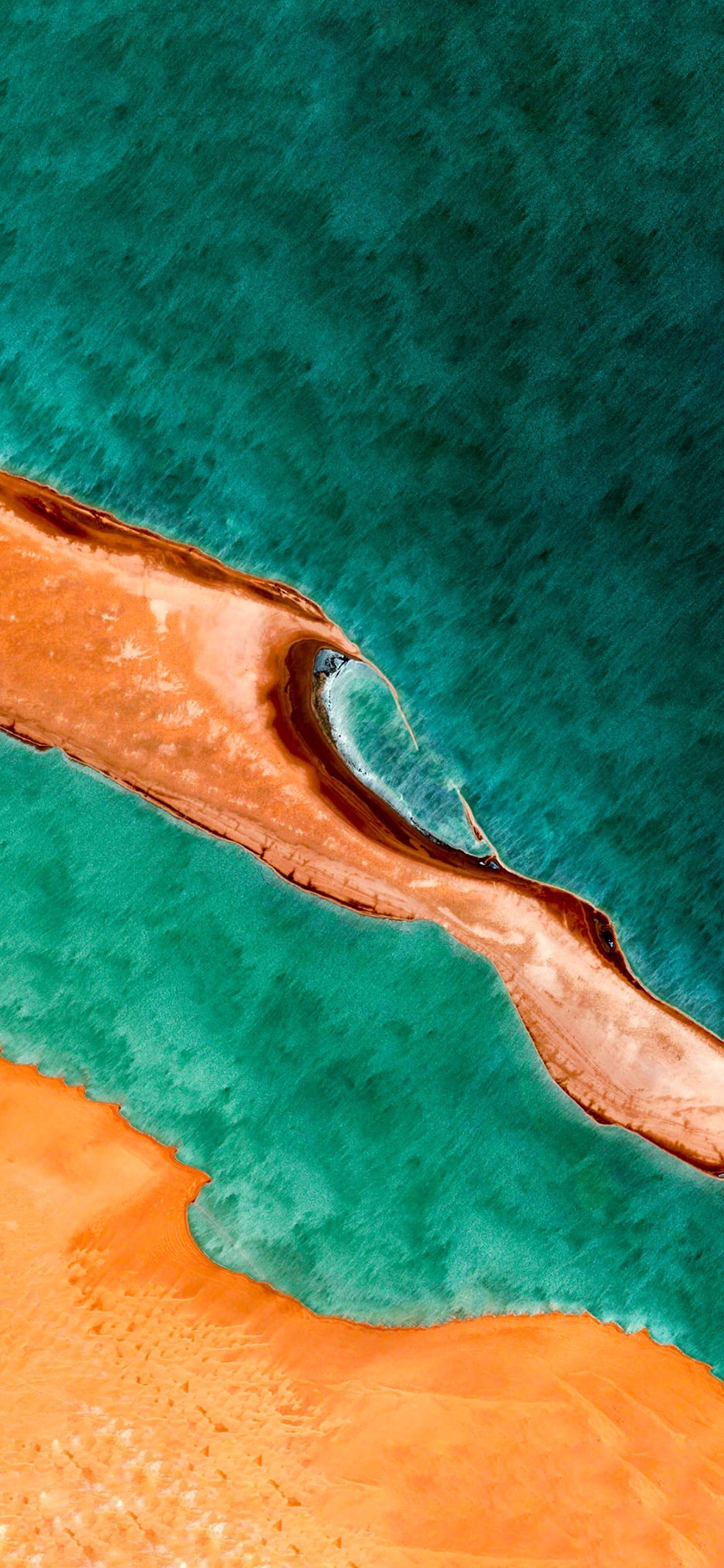 [2436×1125]大海 海洋 海水 海岸 线条 航拍 苹果手机壁纸图片
