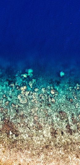 [2436x1125]大海 海洋 蓝色 海岸 海水 渐变 苹果手机壁纸图片