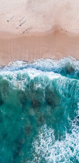 [2436x1125]大海 海浪 俯拍 沙滩 苹果手机壁纸图片