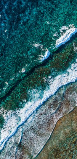 [2436x1125]大海 海浪 浪花 海滩 苹果手机壁纸图片