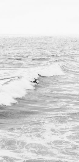 [2436x1125]大海 海浪 浪花 黑白 苹果手机壁纸图片