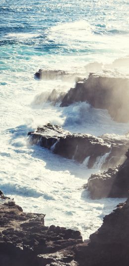 [2436x1125]大海 海浪 海岸 海峡 阳光 苹果手机壁纸图片
