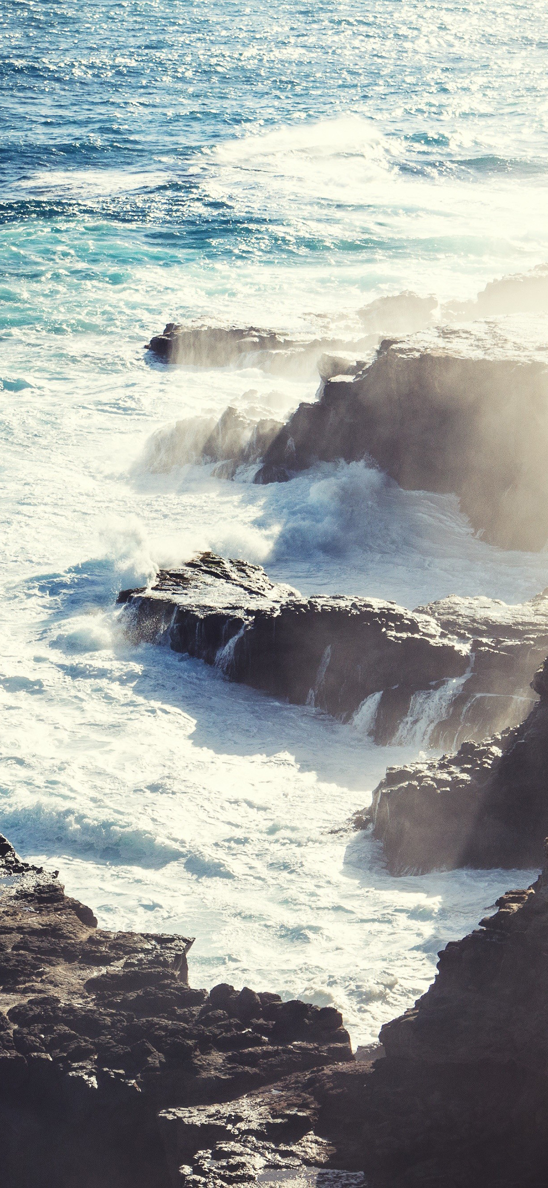 [2436×1125]大海 海浪 海岸 海峡 阳光 苹果手机壁纸图片