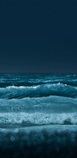 [2436x1125]大海 海浪 海水 夜 蓝色 苹果手机壁纸图片