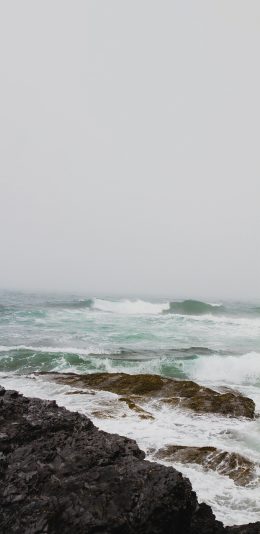 [2436x1125]大海 海浪 礁石 海洋 苹果手机壁纸图片