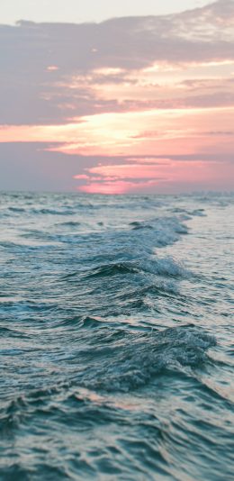 [2436x1125]大海 海浪 落日 晚霞 苹果手机壁纸图片