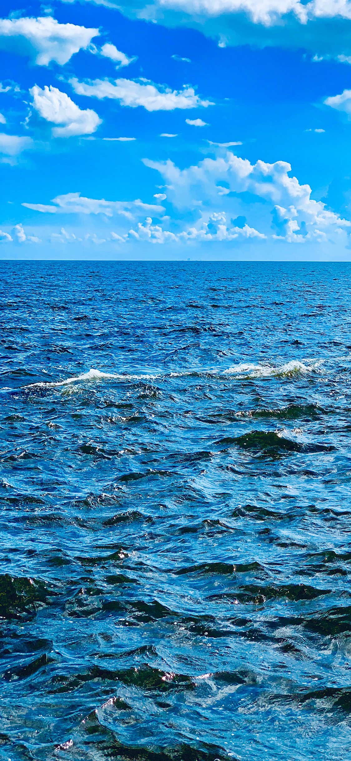 [2436×1125]大海 海浪 蔚蓝 天空 海天一线 苹果手机壁纸图片