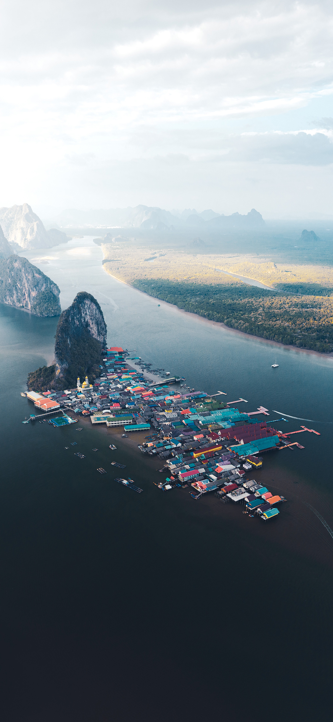 [2436×1125]大海 海港 建筑 船只 苹果手机壁纸图片
