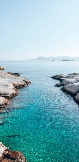 [2436x1125]大海 湛蓝 海景 岩石 苹果手机壁纸图片