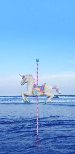 [2436x1125]大海 独角兽 木马 梦幻 苹果手机壁纸图片