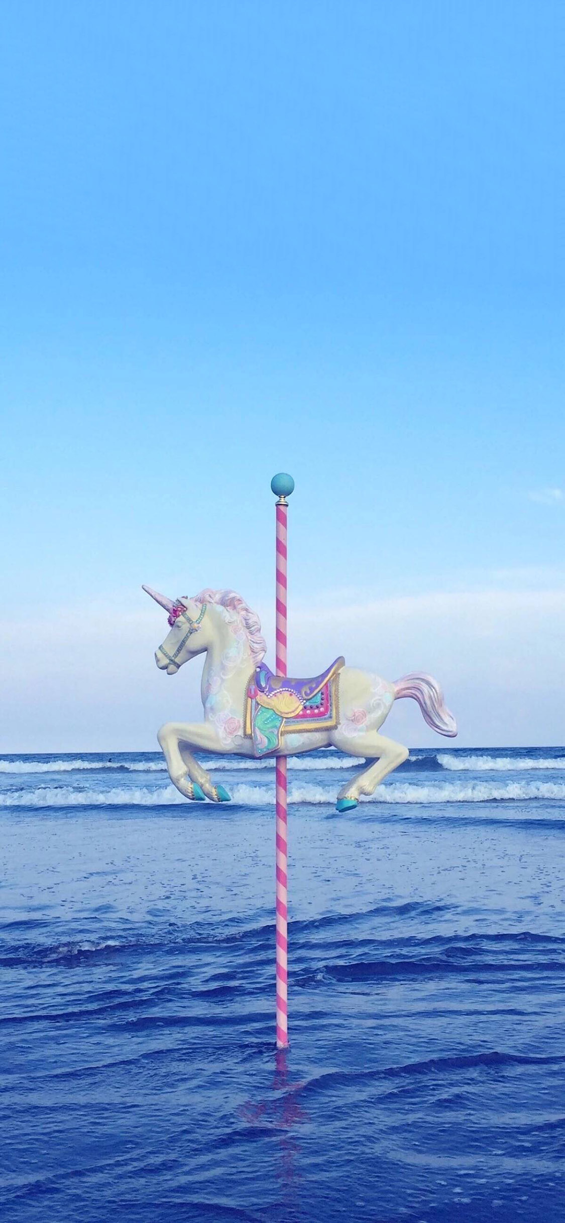 [2436×1125]大海 独角兽 木马 梦幻 苹果手机壁纸图片