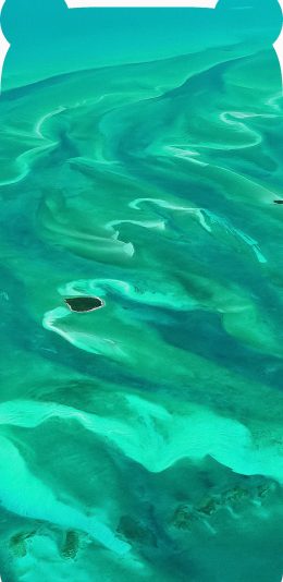 [2436x1125]大海 绿色 海水 流动 小岛 苹果手机壁纸图片