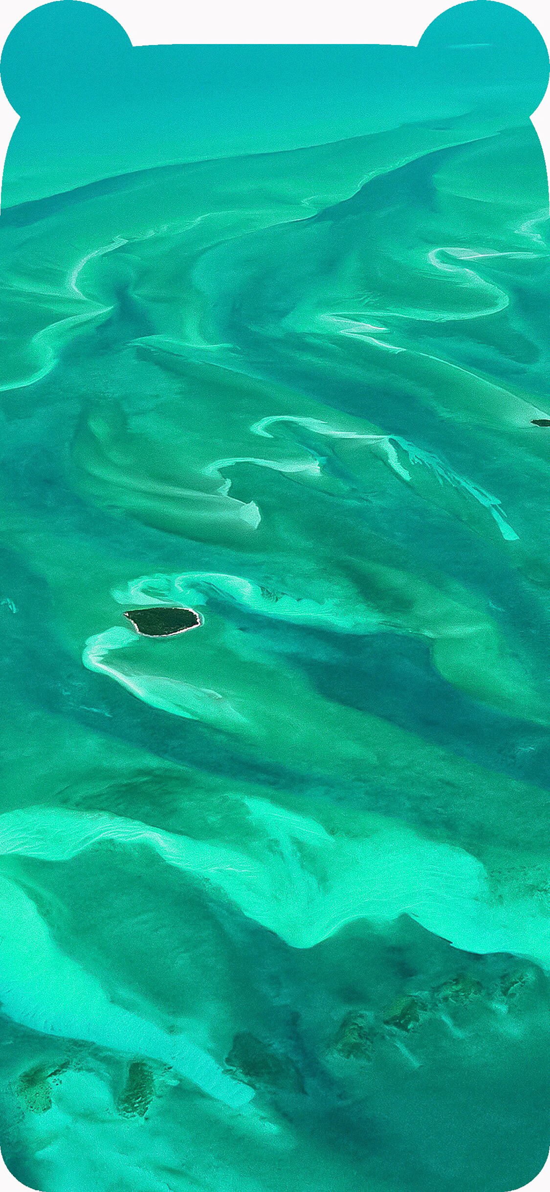 [2436×1125]大海 绿色 海水 流动 小岛 苹果手机壁纸图片