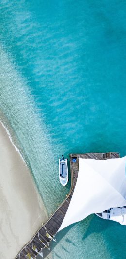 [2436x1125]大海 蔚蓝 船只 桥 苹果手机壁纸图片