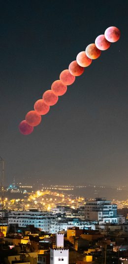 [2436x1125]天像 月球 夜景 城市 灯光 苹果手机壁纸图片