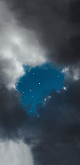 [2436x1125]天空 乌云 星空 月牙 苹果手机壁纸图片
