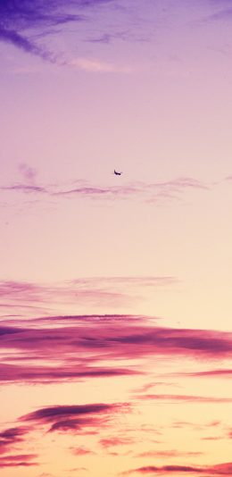 [2436x1125]天空 云层 红霞 飞机 苹果手机壁纸图片