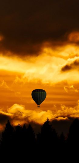 [2436x1125]天空 夕阳 热气球 飞行 苹果手机壁纸图片