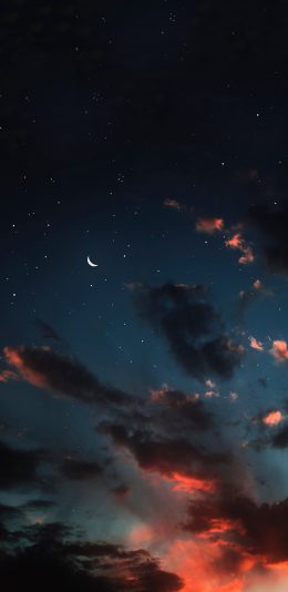 [2436x1125]天空 夜晚 月牙 星空 苹果手机壁纸图片