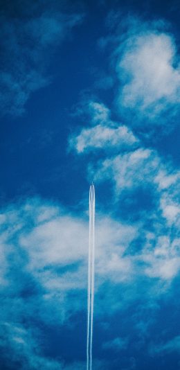 [2436x1125]天空 干冰 尾气 蔚蓝 飞机 苹果手机壁纸图片