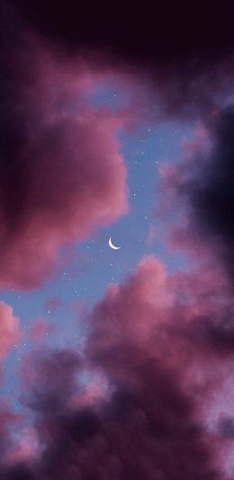 [2436x1125]天空 星空 月牙 红云 苹果手机壁纸图片