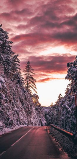 [2436x1125]天空 晚霞 车道 雪 苹果手机壁纸图片