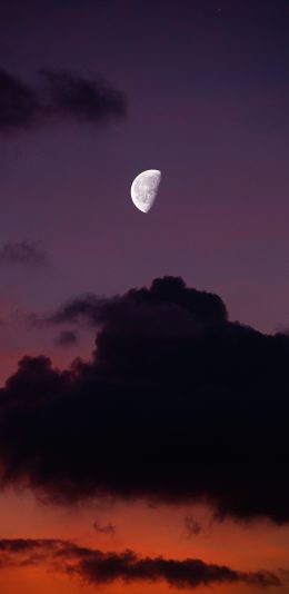 [2436x1125]天空 月亮 云朵 夕阳 苹果手机壁纸图片