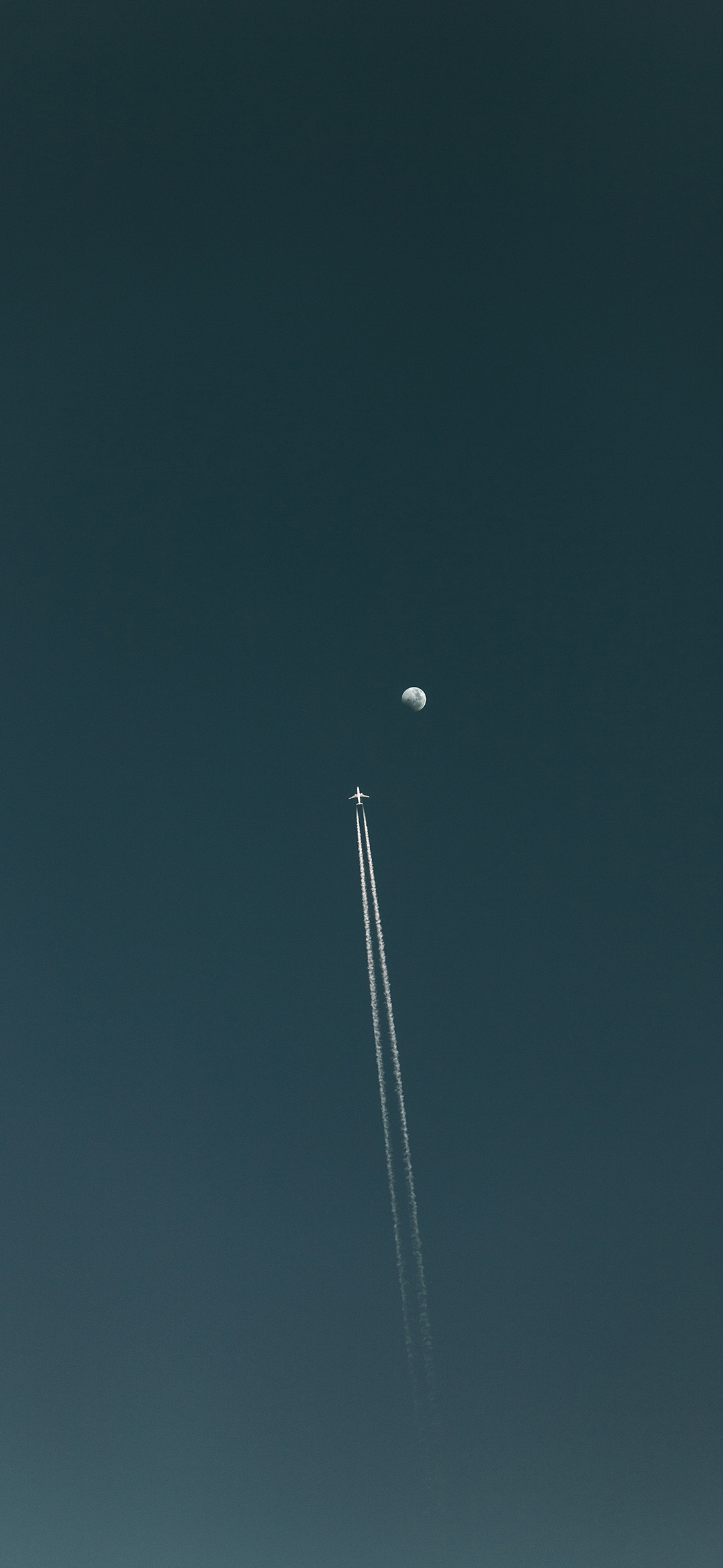 [2436×1125]天空 月球 飞机 云轨 苹果手机壁纸图片