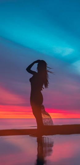 [2436x1125]天空 渐变 唯美 女孩 侧身 苹果手机壁纸图片