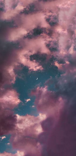 [2436x1125]天空 紫云 星空 月牙 苹果手机壁纸图片