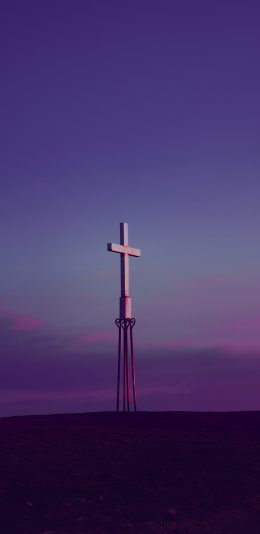 [2436x1125]天空 紫色渐变 十字架 信仰 苹果手机壁纸图片